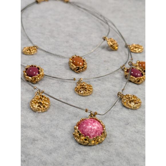 Chico's Station Multi Layered Charm Pendant Necklace Bib Dangle Gemstone Beads - Picture 2 of 5